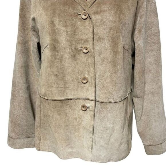 VENEZIA Womens Suede Leather Jacket Size 14/16 Beige Button Down‎ - Picture 5 of 12